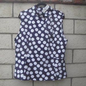7th Avenue NY&Co Top Navy Blue with white polka dot sleeveless top XXL NEW